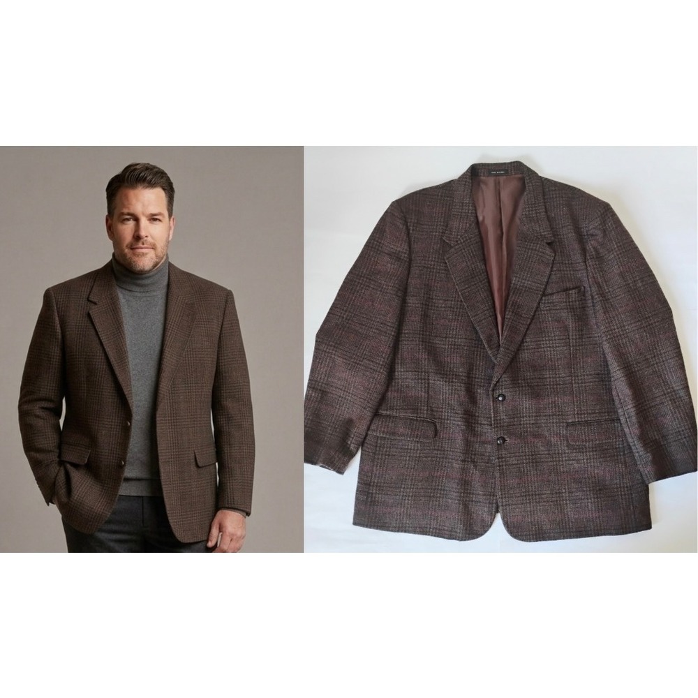 Alexander Lloyd Blazer Mens 54L Brown Glen Plaid 100% Wool Vintage 80s 90s